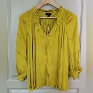 CURRENT AIR LOS ANGELS - Yellow / Lime Green 3/4 Sleeve Tie Front Blouse Top